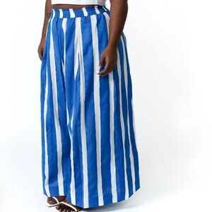 NORBLACK NORWHITE Kickback Pants Block Print Blue Stripe Wide Leg XS Unisex $180